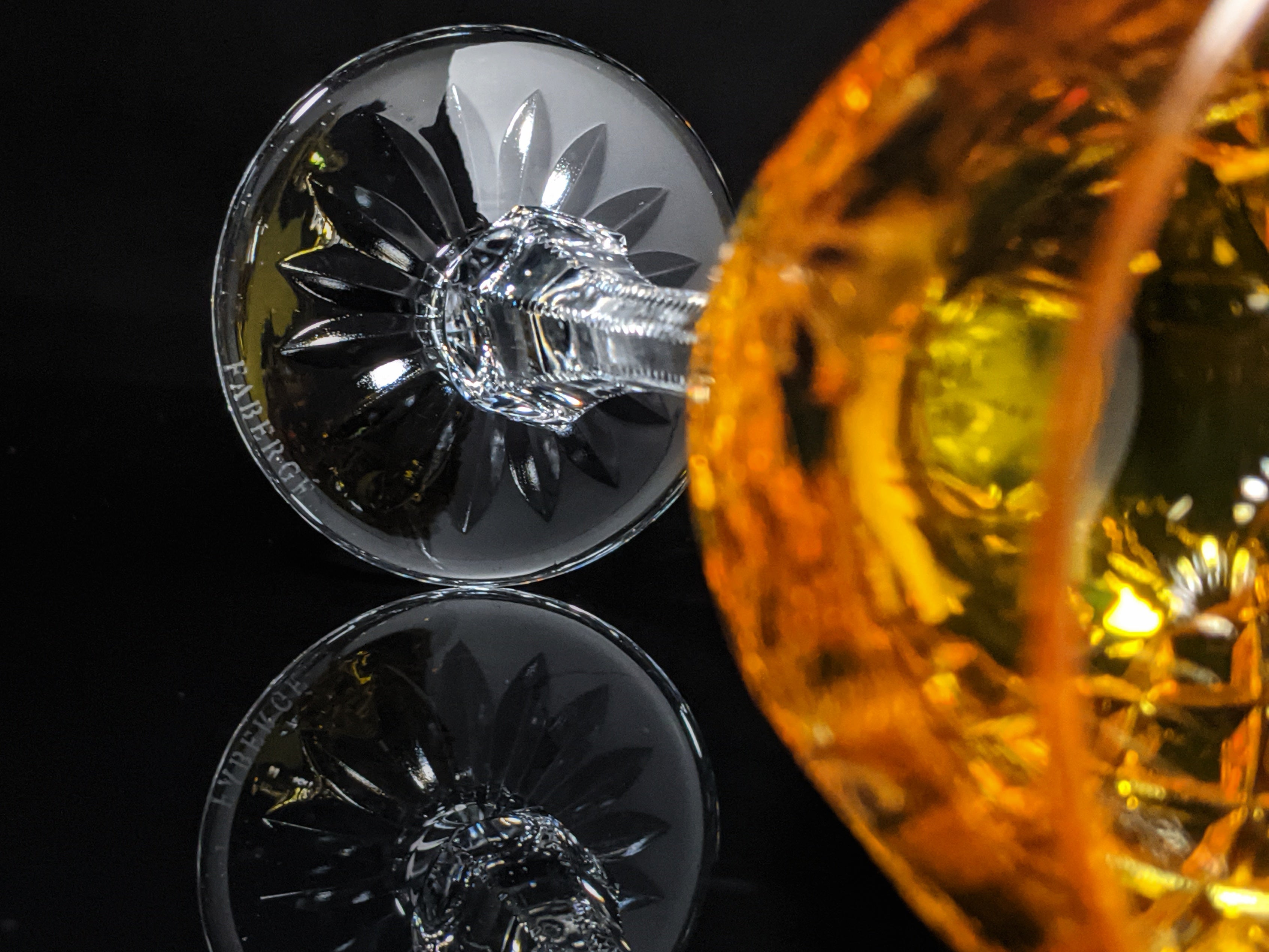 Faberge | Yellow Gold Odessa Hock Crystal Wine Glass. 8 3/8 H by 3" Rim