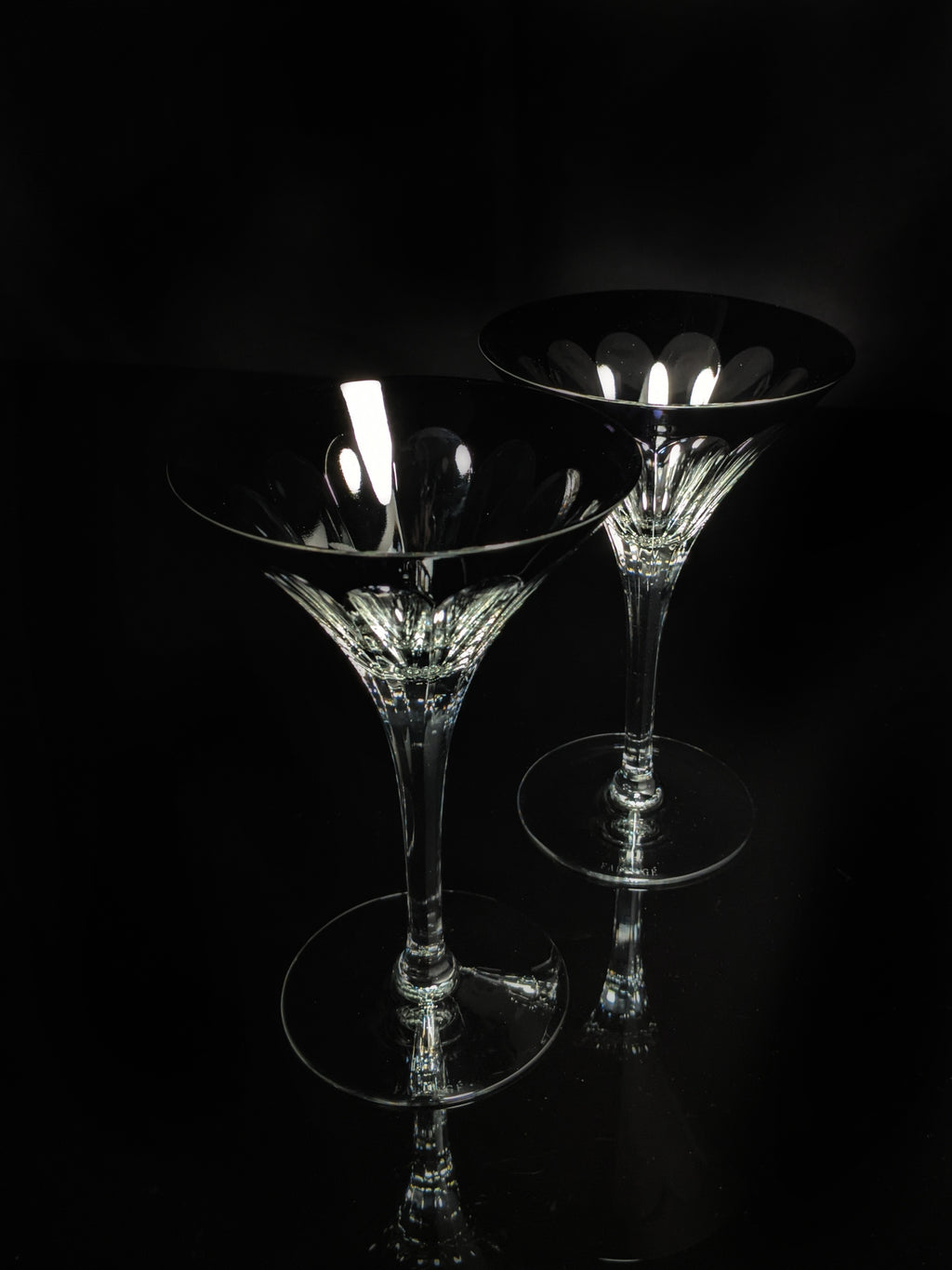 Fabergé Black Crystal Martini Glasses — Set of 2 with Original Presentation Case