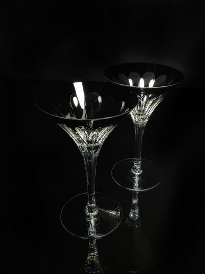 Faberge Martini Black Crystal Glasses set of 2 with the  original Faberge presentation case