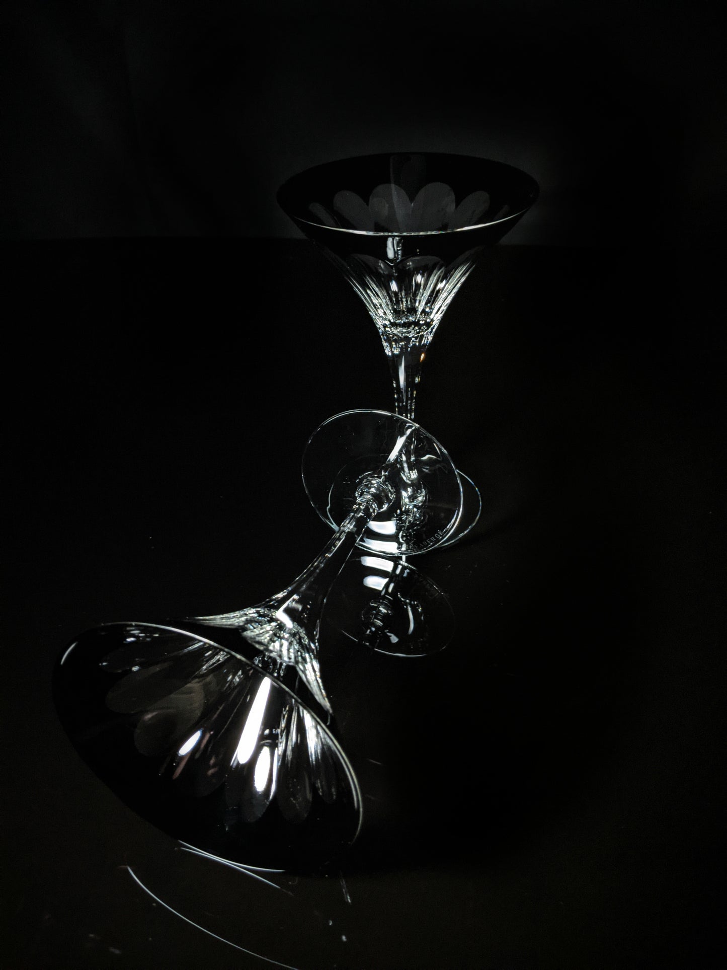 Faberge Martini Black Crystal Glasses set of 2 with the  original Faberge presentation case