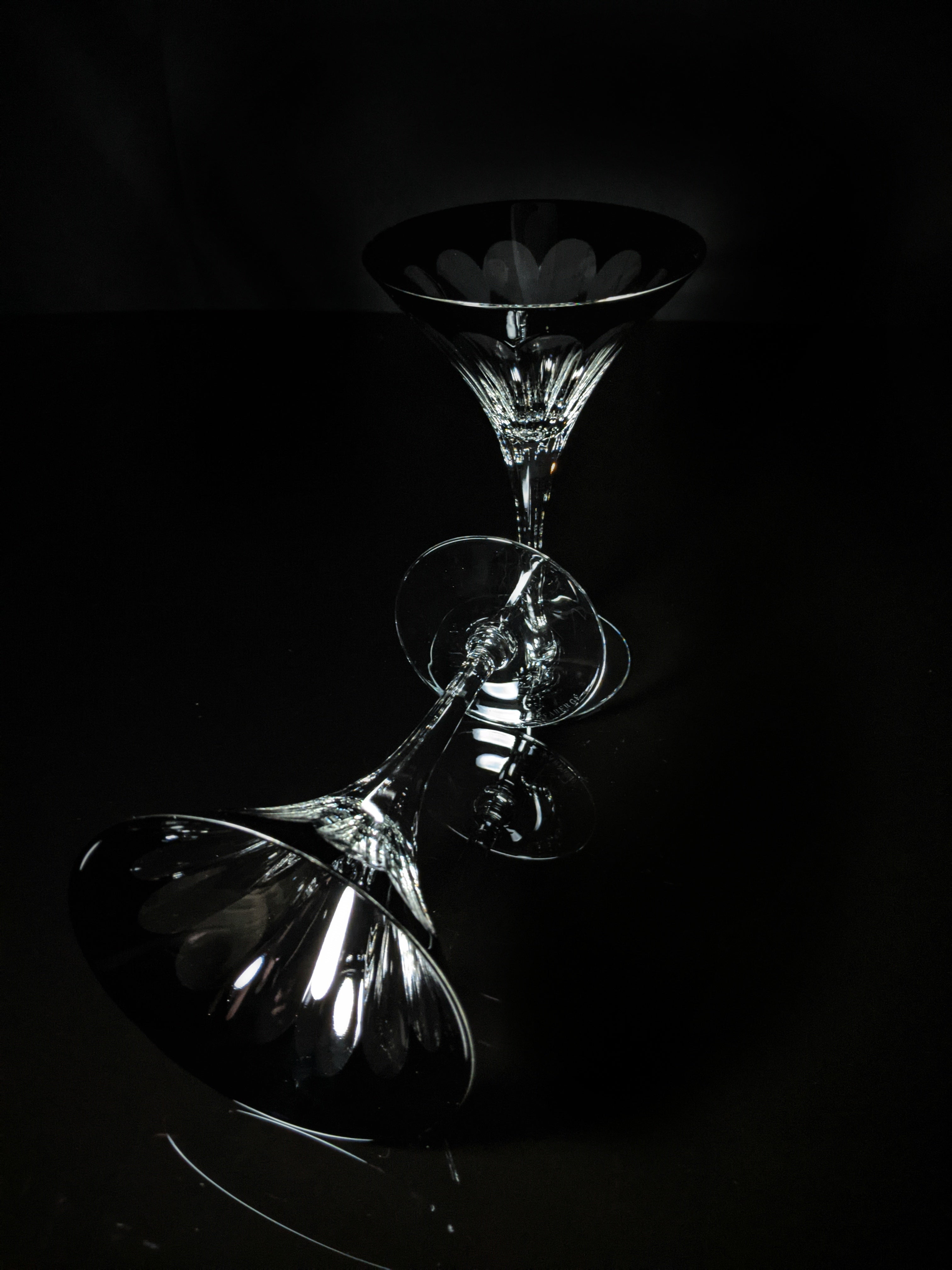 Fabergé Black Crystal Martini Glasses — Set of 2 with Original Presentation Case