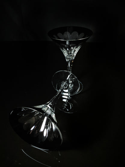 Faberge Martini Black Crystal Glasses set of 2 with the  original Faberge presentation case