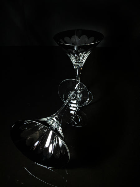Faberge Martini Black Crystal Glasses set of 2 with the  original Faberge presentation case