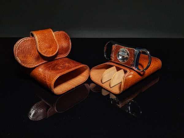 Brizard and Co The "Show Band" 3 Cigar Case - Antique Saddle Leather with V-Cutter