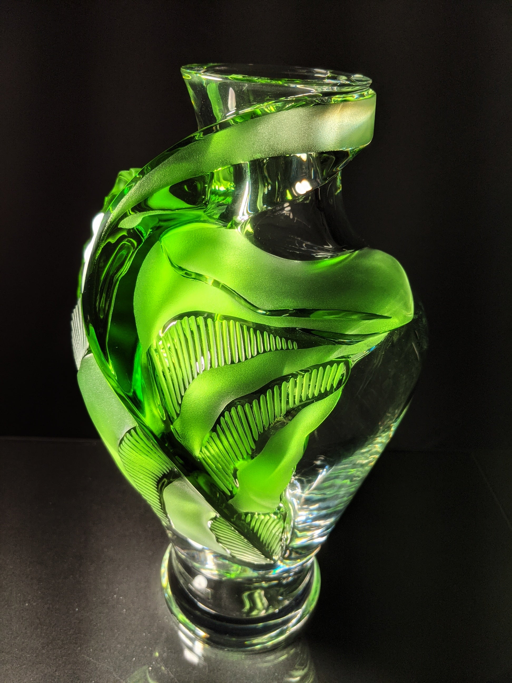 Lalique Tanega 14" Emerald Green Vase