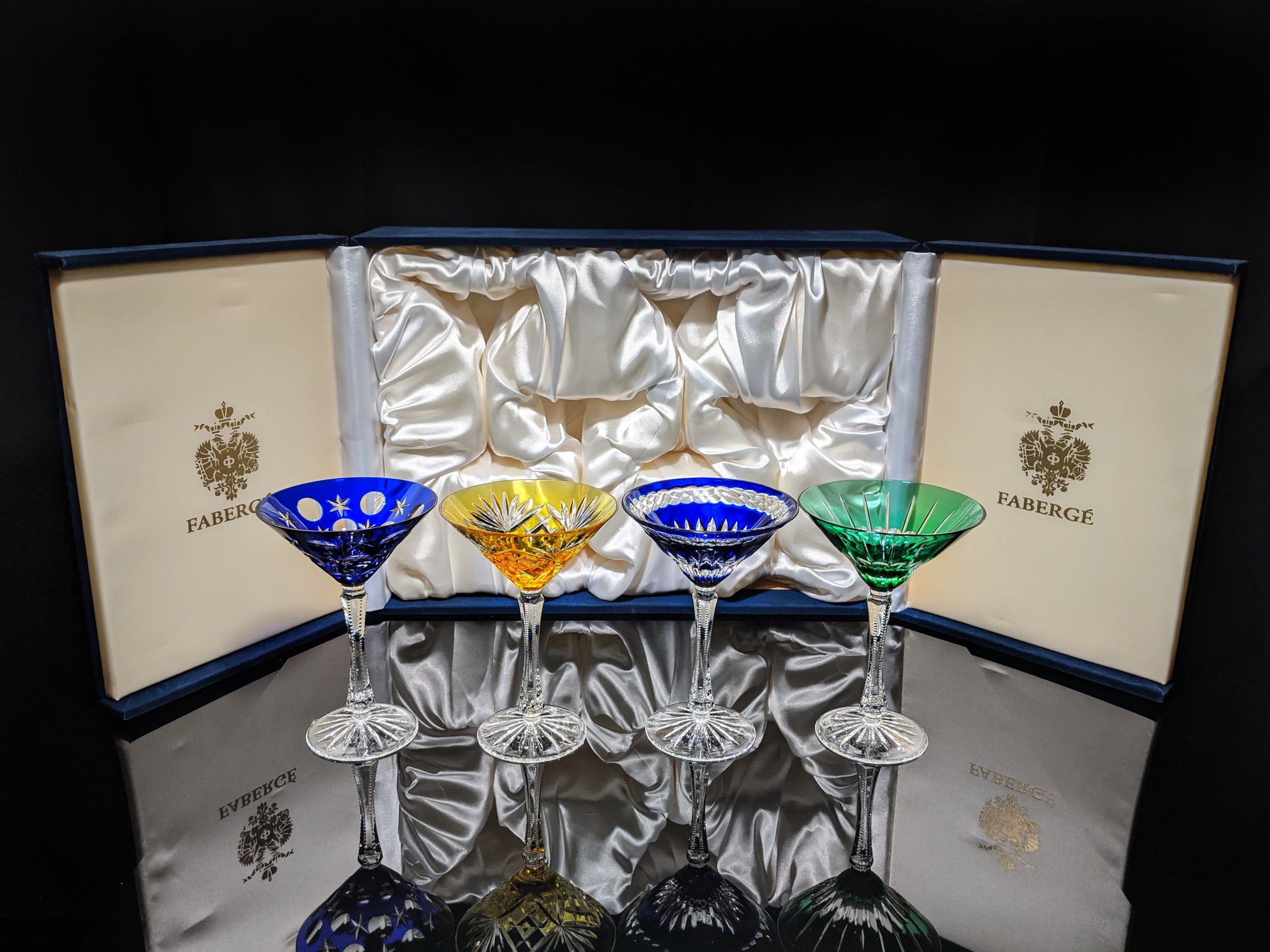 Faberge Crystal Martini Glasses Set Of 4 New In Presentation box