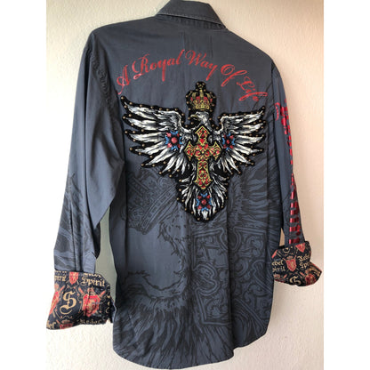 rebel spirit dress shirts Rebel Spirit XL dress shirt Vintage Goth Rocker Biker Rhine Stone Crown