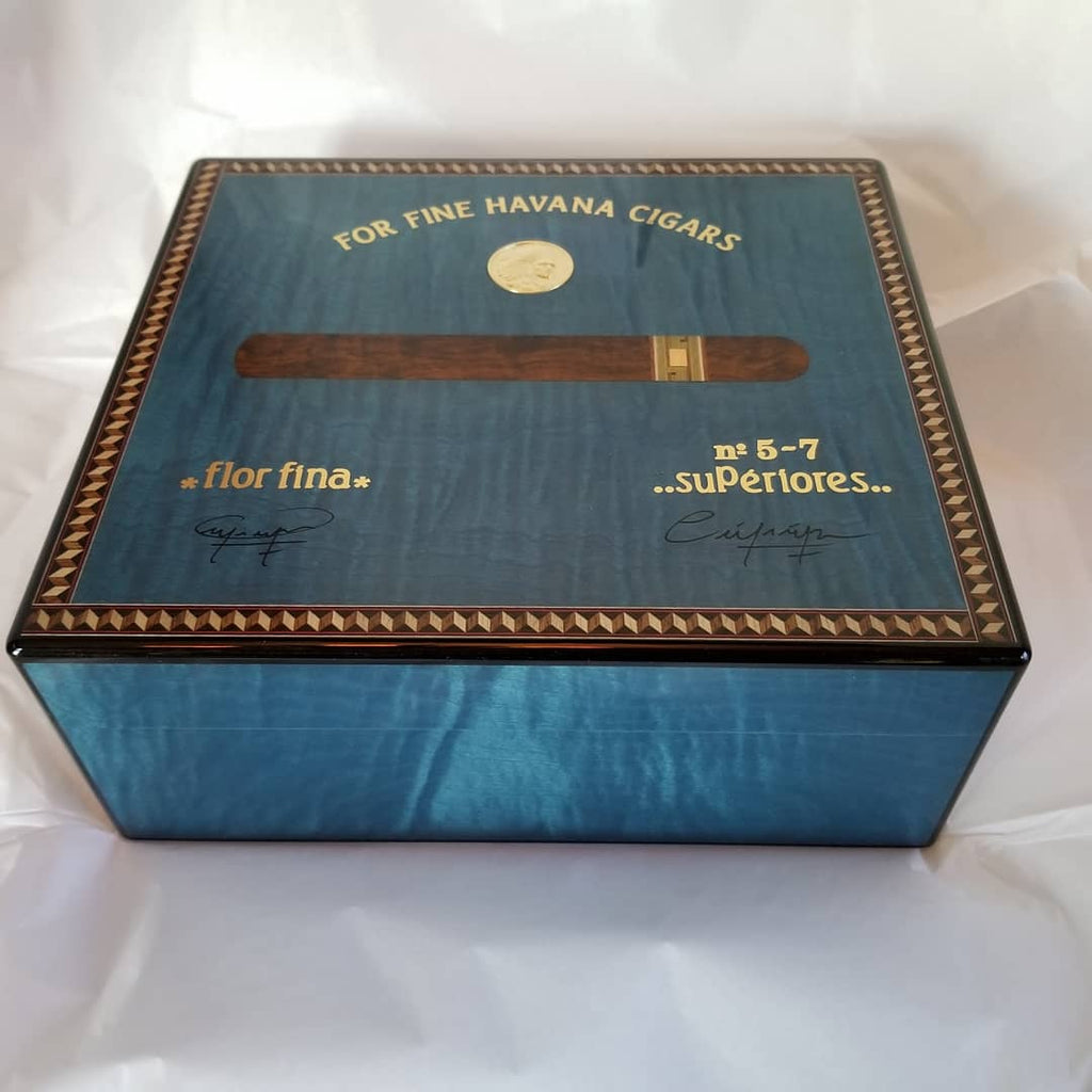 Elie Bleu Medals Blue Sycamore Humidor 75 Count