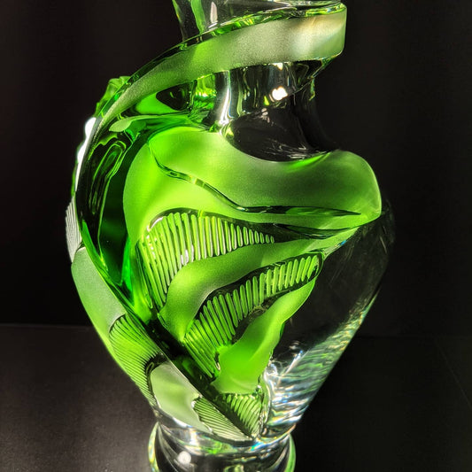 Lalique Clear and Green Frosted Glass Tanega Vase