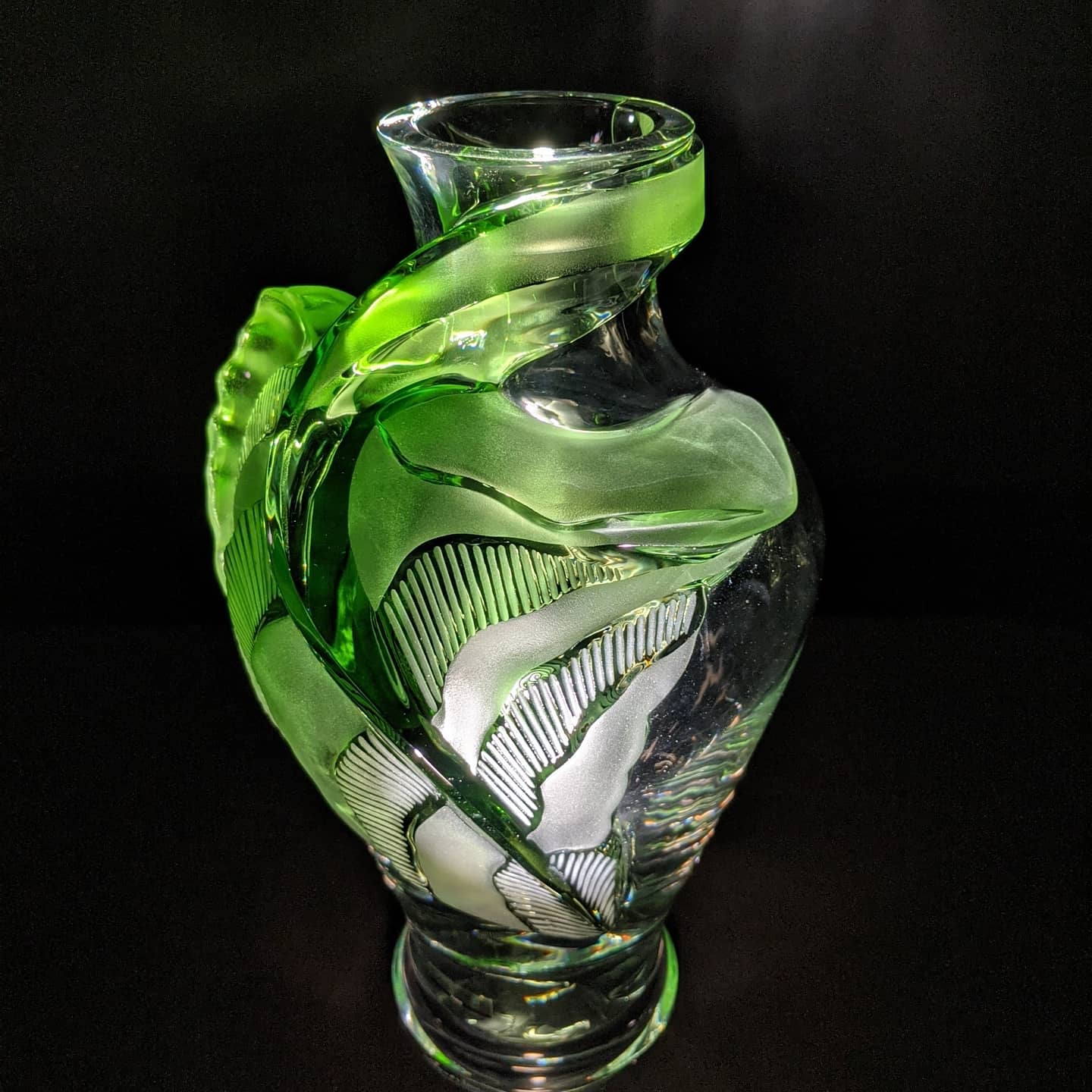 Lalique Clear and Green Frosted Glass Tanega Vase