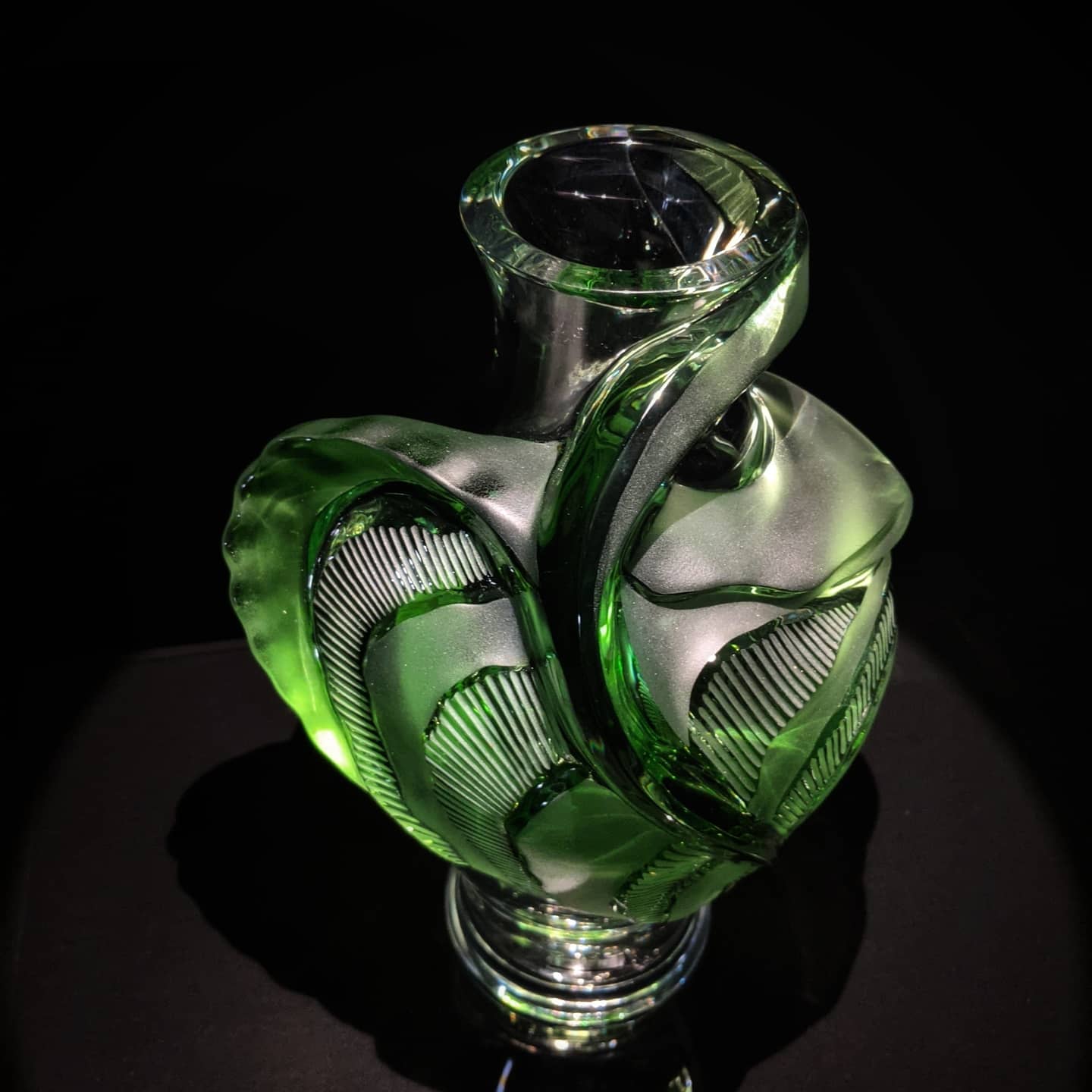 Lalique Clear and Green Frosted Glass Tanega Vase