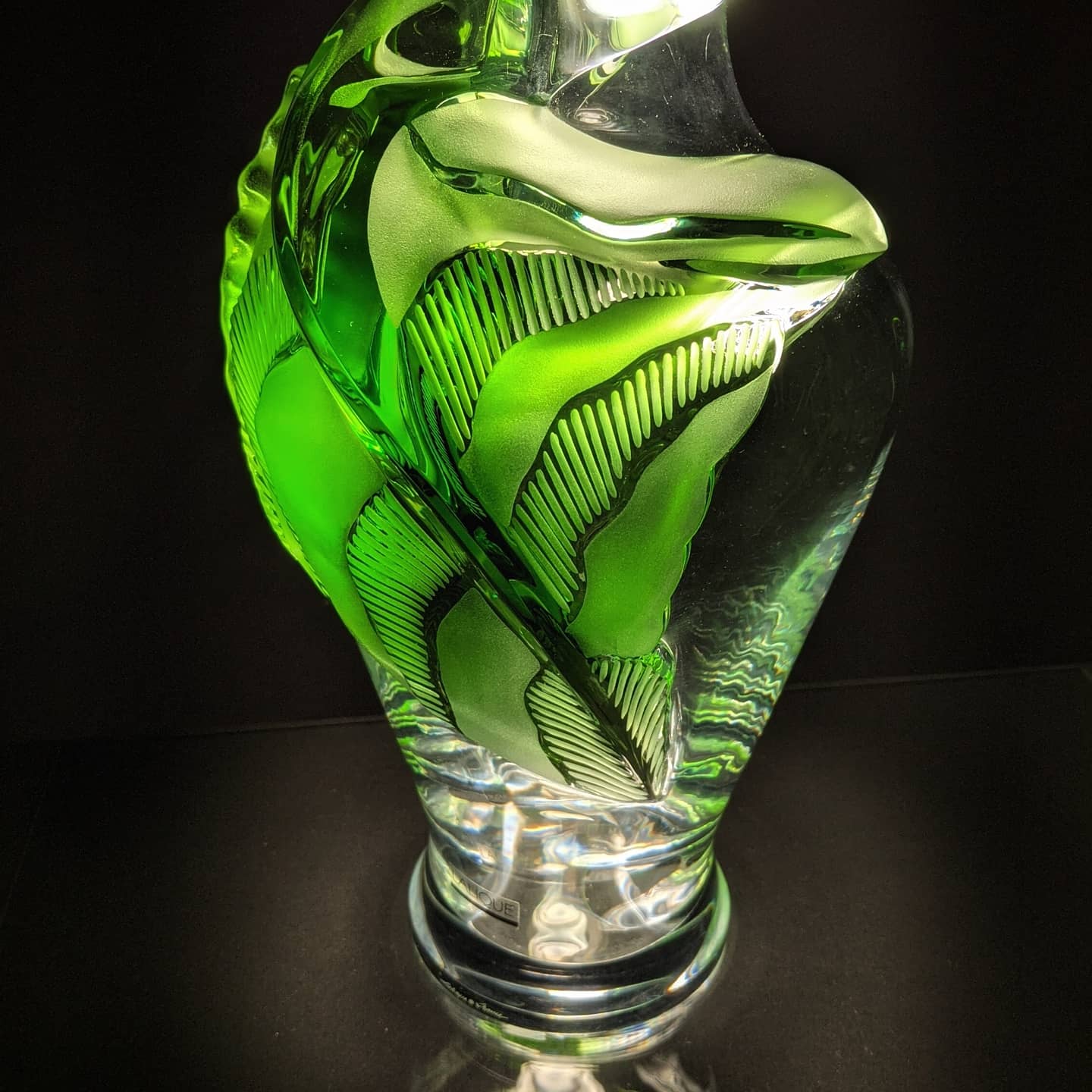 Lalique Clear and Green Frosted Glass Tanega Vase