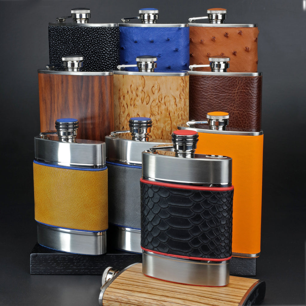 Brizard and Co  Blue Ostrich Skin 8 oz. Flask