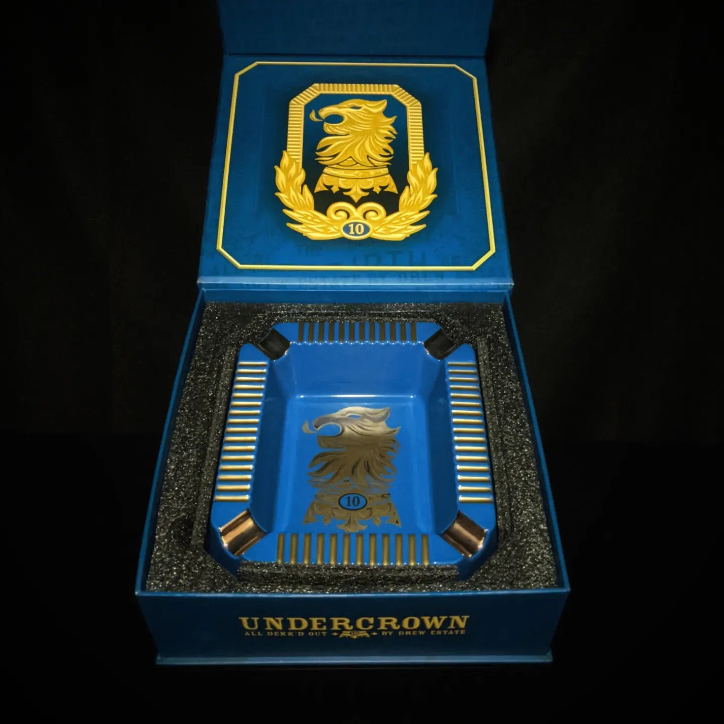 Drew Estates Undercrown Blue  Ceramic Ashtray 10" L x 8.5" W x 2.75" H NIB