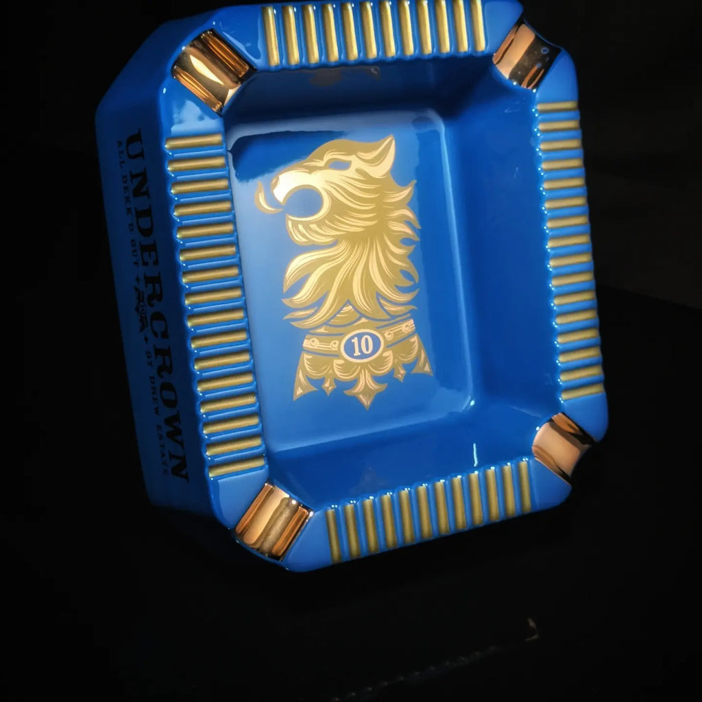 Drew Estates Undercrown Blue  Ceramic Ashtray 10" L x 8.5" W x 2.75" H NIB