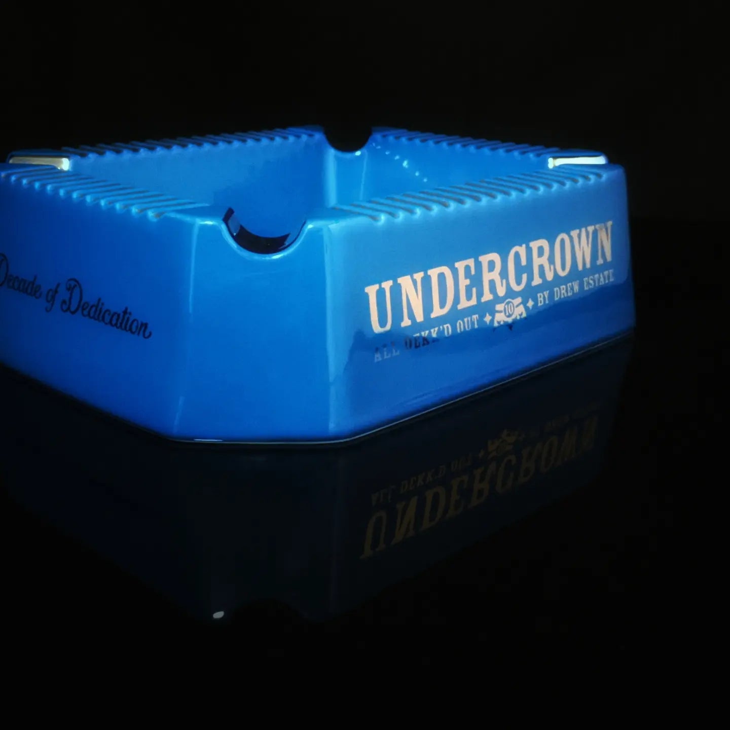 Drew Estates Undercrown Blue  Ceramic Ashtray 10" L x 8.5" W x 2.75" H NIB