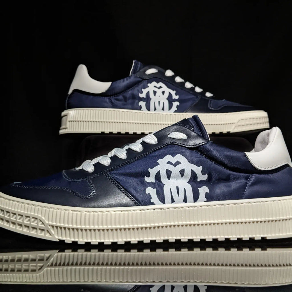 Roberto Cavalli Logo Navy Leather Sneakers