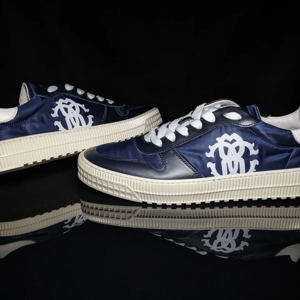 Roberto Cavalli Logo Navy Leather Sneakers