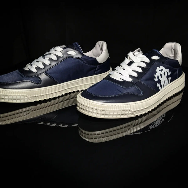 Roberto Cavalli Logo Navy Leather Sneakers