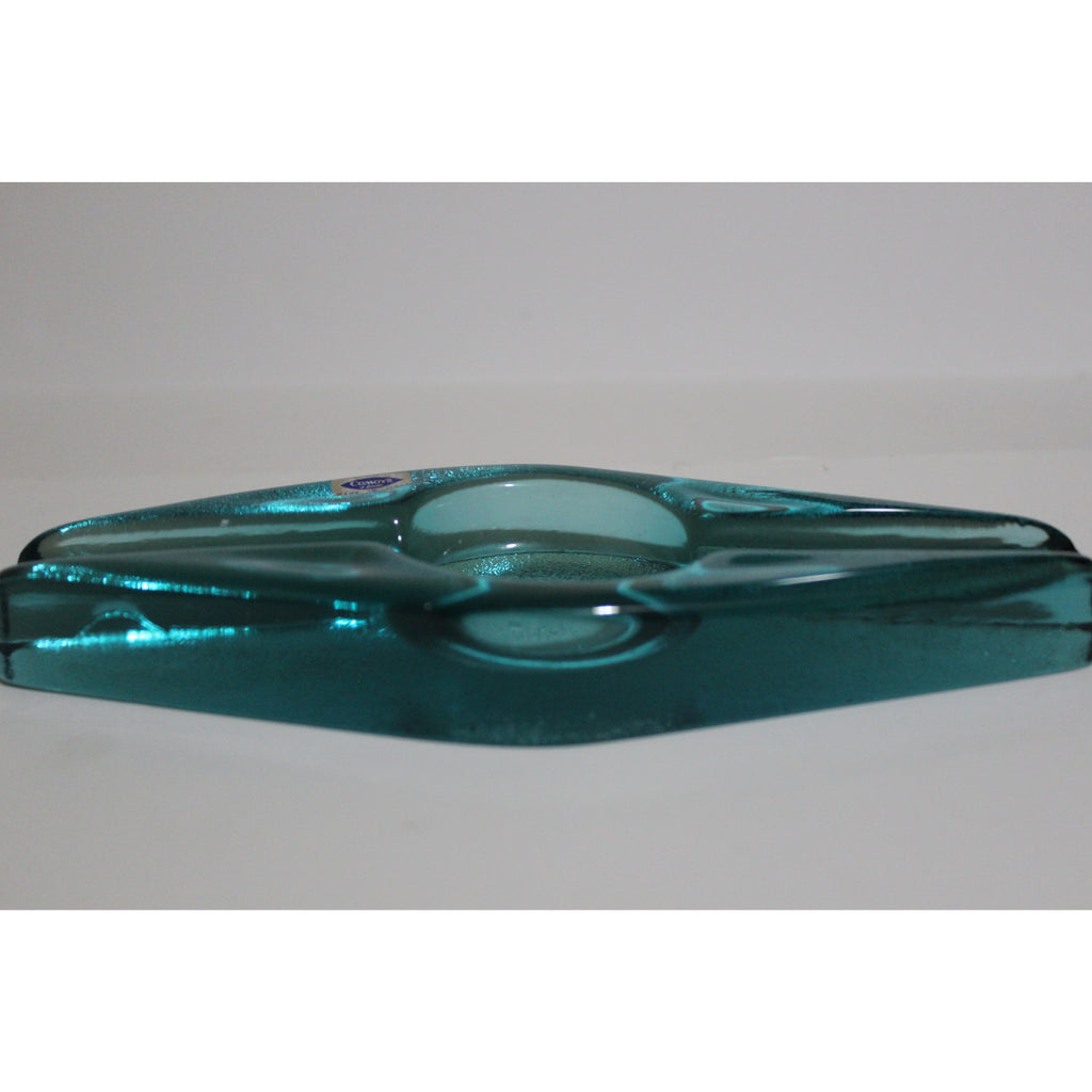 Blue Glass Diamond Shaped Ashtray