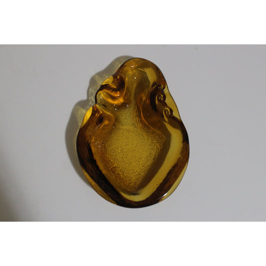 Yellow-Tinted Crystal Abstract Ashtray