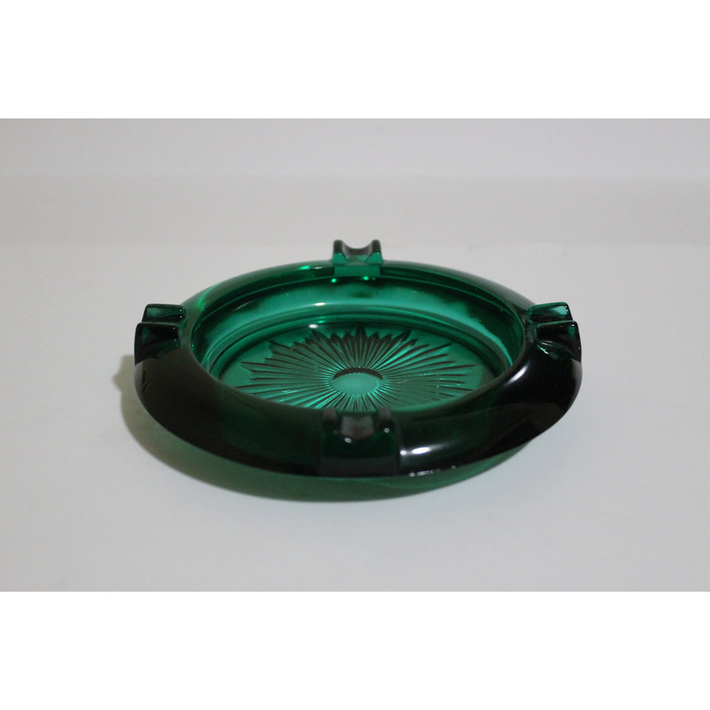 Green Glass Round Ashtray