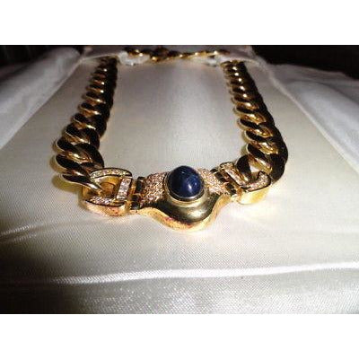 Ladies Gold Necklace with Blue Gemstone and diamonds
