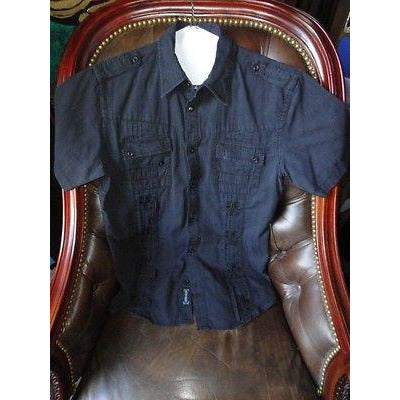 Roar mens casual black embroidered shirt  Medium size