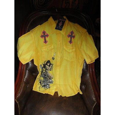 Retrofit  Large Short Sleeve Shirt Yellow  with Embroidery Front & Back