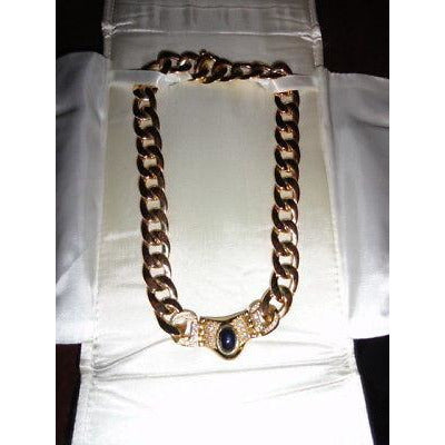 Ladies Gold Necklace with Blue Gemstone and diamonds