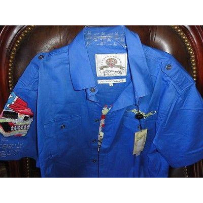 Ed Hardy by Christian Anligier Handmade Embroidered Large Shirt in Blue