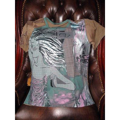 Designer Multicolored Large T-Shirt with embellishments preowned Good Condition