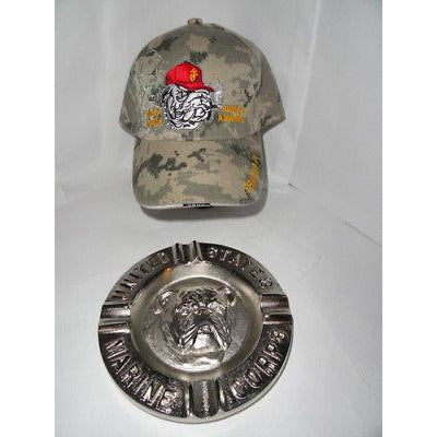 USMC Bulldog Ashtray & Baseball Cap Combo