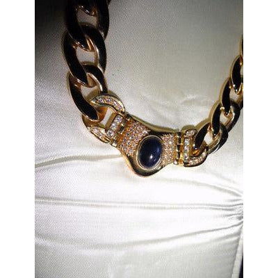 Ladies Gold Necklace with Blue Gemstone and diamonds