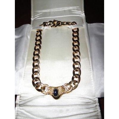 Ladies Gold Necklace with Blue Gemstone and diamonds