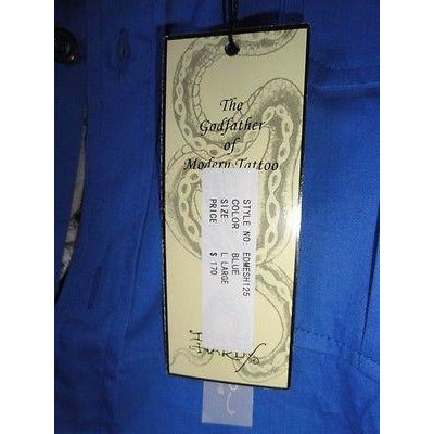 Ed Hardy by Christian Anligier Handmade Embroidered Large Shirt in Blue