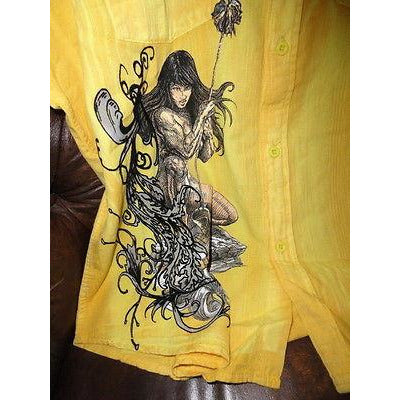 Retrofit  Large Short Sleeve Shirt Yellow  with Embroidery Front & Back