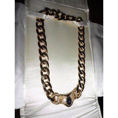 Ladies Gold Necklace with Blue Gemstone and diamonds