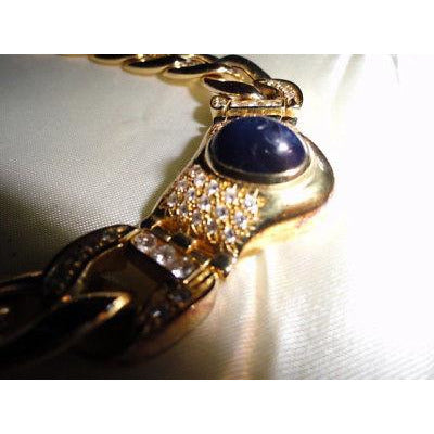 Ladies Gold Necklace with Blue Gemstone and diamonds