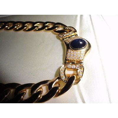 Ladies Gold Necklace with Blue Gemstone and diamonds