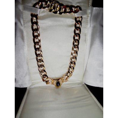 Ladies Gold Necklace with Blue Gemstone and diamonds