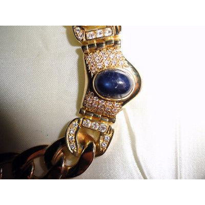 Ladies Gold Necklace with Blue Gemstone and diamonds
