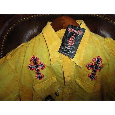 Retrofit  Large Short Sleeve Shirt Yellow  with Embroidery Front & Back