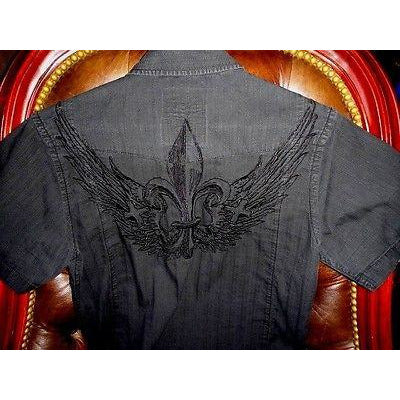 Roar mens casual black embroidered shirt  Medium size