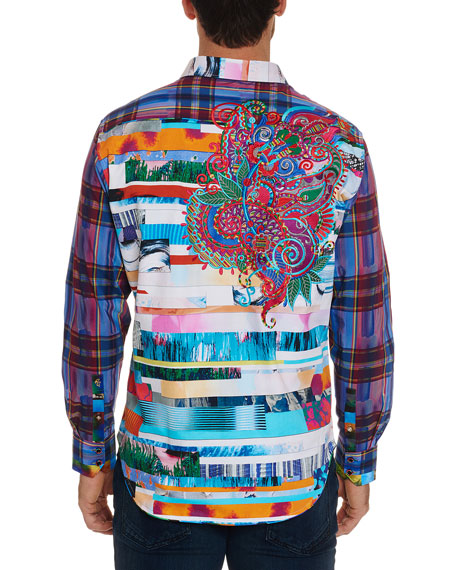 Robert Graham Breaking Lands Multicolor Collage Embroidered Shirt — Medium