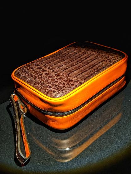 Brizard Havana Traveler Brown Caiman and orange " Lambo" Leather