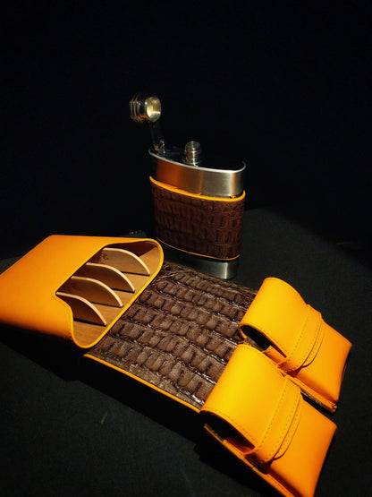 Brizard Havana Traveler Brown Caiman and orange " Lambo" Leather