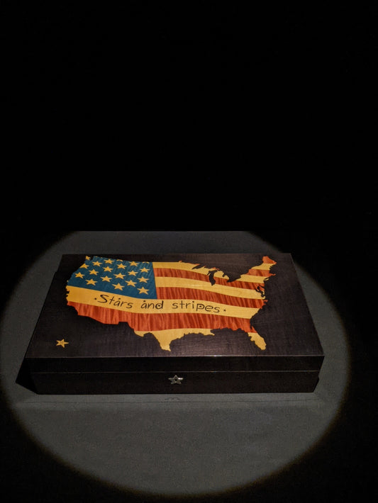 Elie Bleu Stars & Stripes "  Cigar Humidor 110 Count NIB Made in France