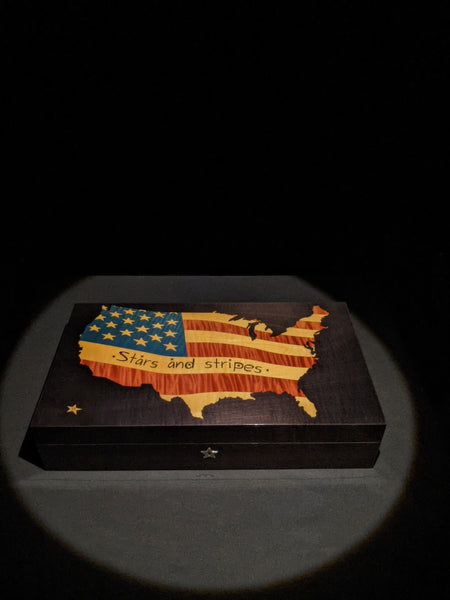 Elie Bleu Stars & Stripes "  Cigar Humidor 110 Count NIB Made in France