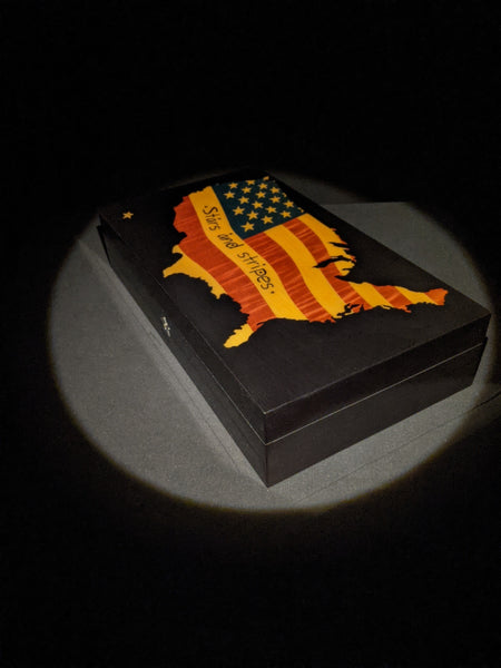 Elie Bleu Stars & Stripes "  Cigar Humidor 110 Count NIB Made in France